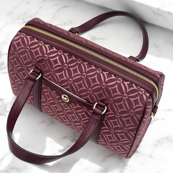 Michael Kors Jet Set Travel Medium Signature Logo Duffel Crossbody Bag Ox Blood - Picture 7 of 10